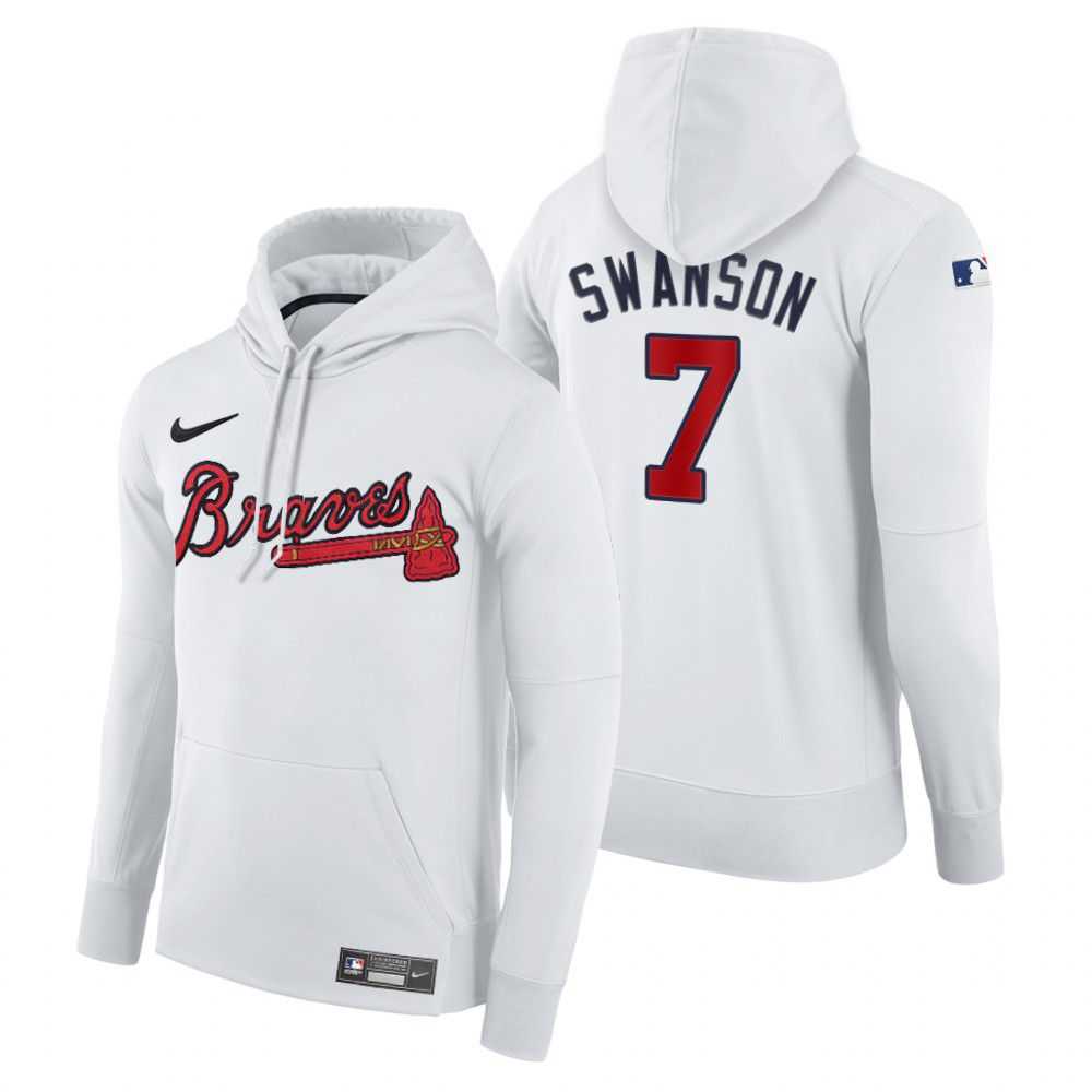 Men Atlanta Braves 7 Swanson white home hoodie 2021 MLB Nike Jerseys